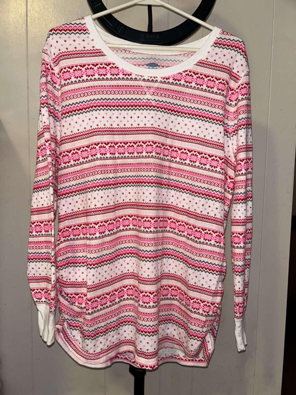 Cozy Pink & White Fair Isle Long Sleeve Top